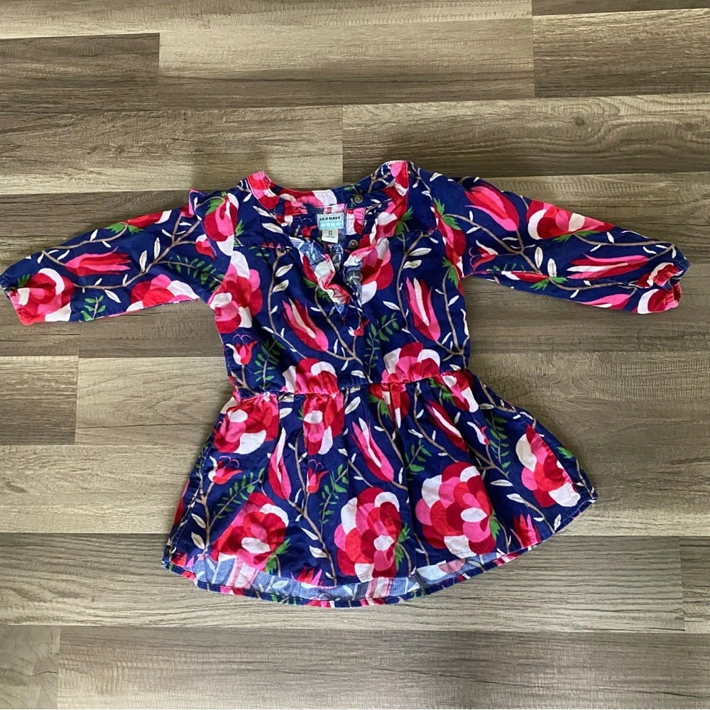 Kids Old Navy Blue and Red Floral Dress size 2 T